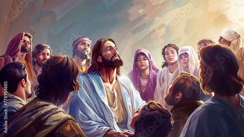 A painting of Jesus Christ and a group of people