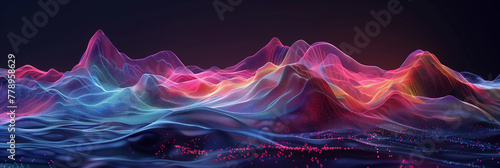 colorful hologram abstract 3d of mountain surface topography with dark background