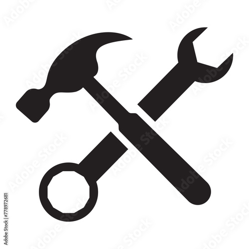Wrench and hammer icon. Hammer and wrench silhouette, vector design. Construction logo, tools and instrument design. Tools icon, vector design for logo, app and web design.