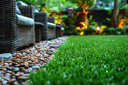 small modern patio garden with artificial grass and rattan furniture inspiration ideas