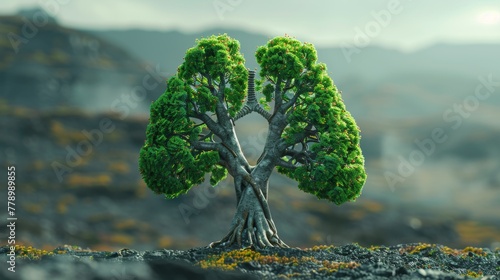 Behold, a tree morphs into lungs, illustrating the symbiotic relationship between forests and clean air, where nature breathes life into our planet. 