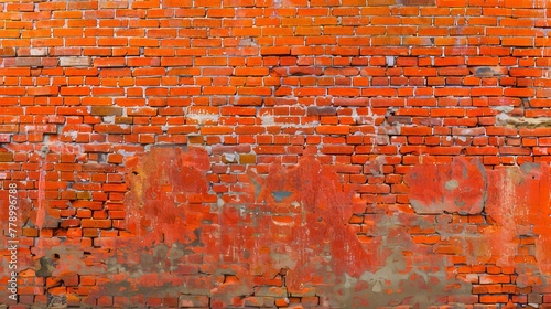 Red orange old brick wall pattern texture background. Large panorama of masonry.