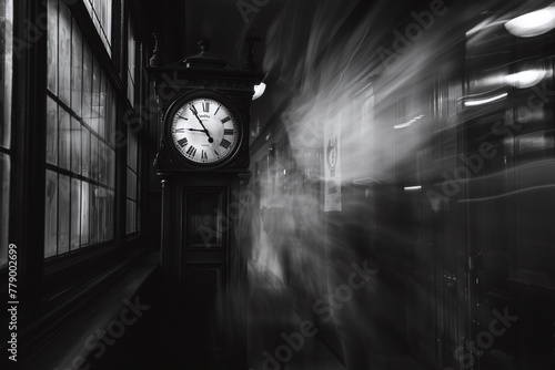 The concept and illustration of time passing by, black and white color. Abstract illustration of time
