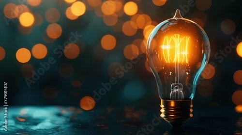 Innovative 3D light bulb icon glowing with ideas
