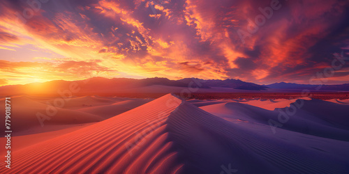 Dune Twilight Tranquility Serenity in the Sunset Glow, a desert with a rainbow sand dunes