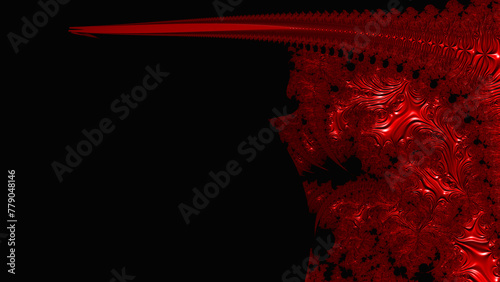 scarlet and bright red complex pattern on a plain black background as template copy-space design