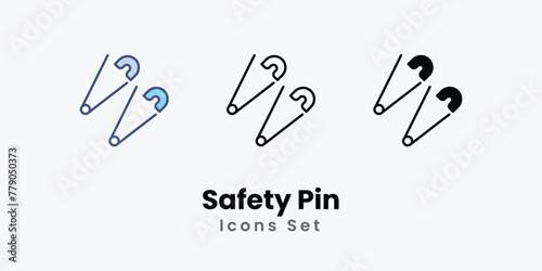 Safety Pin Icons set thin line and glyph vector icon illustration
