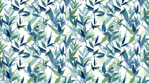 Luminous leaves in watercolor, a blend of bamboo green and navy, softly against white,