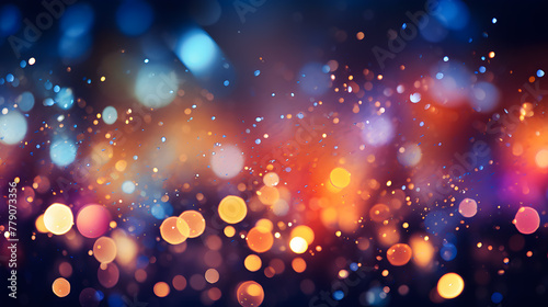 Abstract blur of festivity an image of a joyful and bokeh filled night light background Abstract bokeh background. Gold bokeh on defocused dark blue background