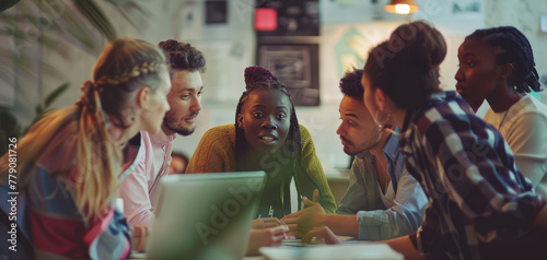 Collaborative Business Group Brainstorming Creative Ideas in a Multiracial Office created with Generative AI technology