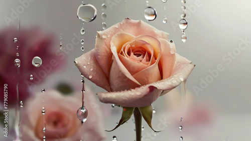 rose in pink purple and blue color full frame background with water drops lying on the sepals of the background abstract rose with flowers in the background abstract romantic view and background 