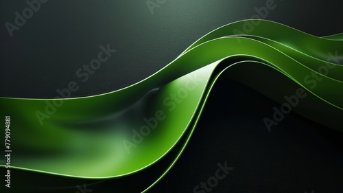 green gradient, curved shape, black background, 3d render, simple shapes,