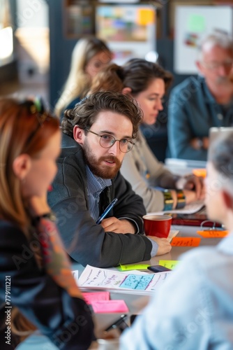 Team engaged in a structured workshop or training session, with facilitators guiding them through activities designed to strengthen communication, leadership, and interpersonal skills