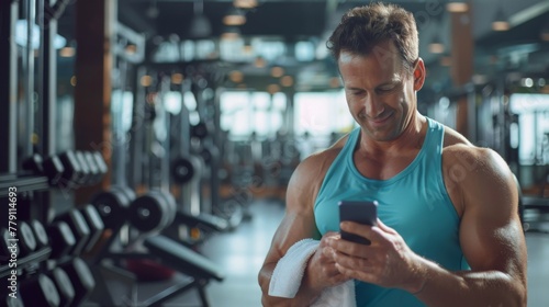 Man Using Smartphone at Gym