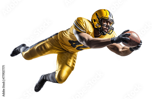 American football player jump to catch a ball for a touchdown