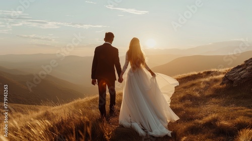 Bride and groom at a mountain overlook, concept of eloping and destination weddings