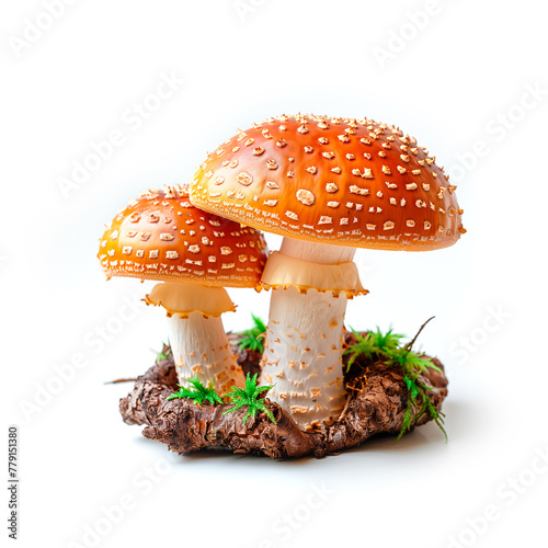 Two Mushrooms Resting on a Rock. Generative AI