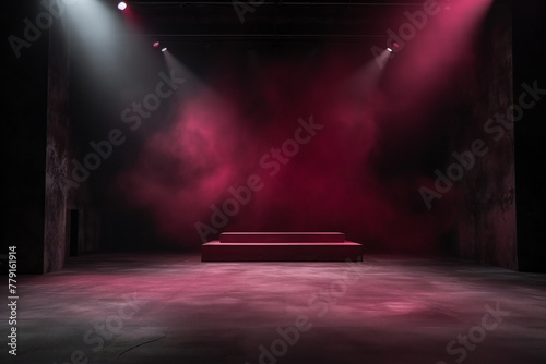 Dramatic Stage with Red Smoke and Spotlights Generative AI