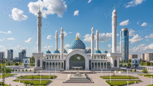 Central mosque of Astana city with four minarets, cathedral mosque.