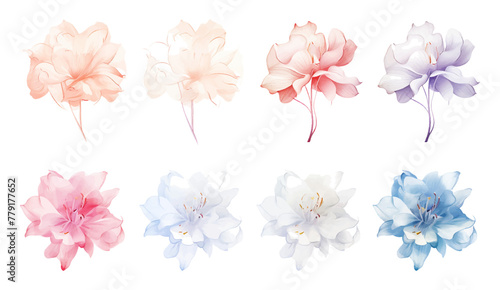 Set of soft pastel color floral seamless pattern with many decorative azaleas flowers, leaves and twigs. For fashion, wedding invitation and greeting card vector illustration