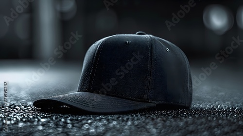a modern snapback hat in sleek monochrome, elegantly displayed against a backdrop of midnight black, exuding contemporary urban style and streetwise cool, in cinematic 16k high resolution.