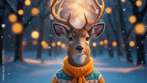 cute funny cartoon deer in a sweater