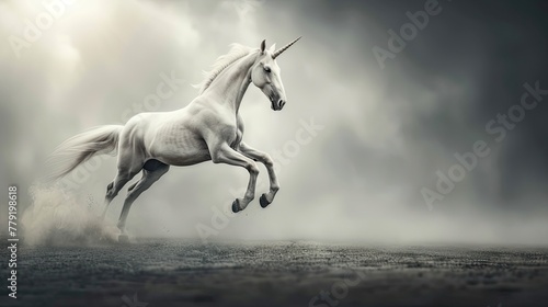 grey unicorn horse on a grey background Generative AI