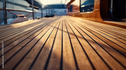Background texture of teak wood deck. wood decking on a luxury yacht. Yachting concept.