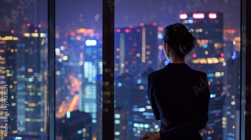 Businesswoman Admiring City Night View