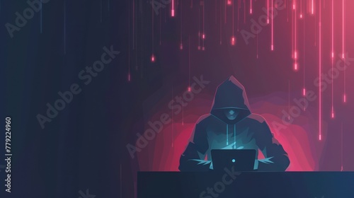 silhouette of hacker in hoodie using laptop