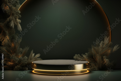 Podium product stand or display with leaf green background mockup for product presentation decorated Background 