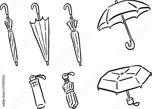 傘の手描き風イラストセット 線画