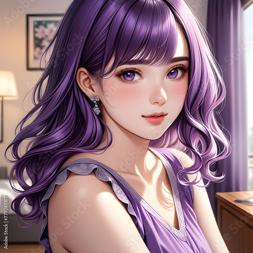 Una imagen generada por inteligencia artificial, de una hermosa mujer con ojos violeta