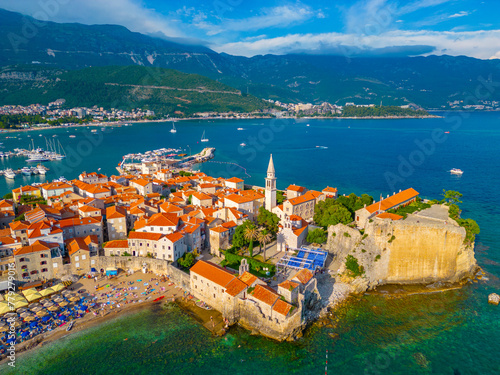 Aerial view of the old town of Budva, Montenegro