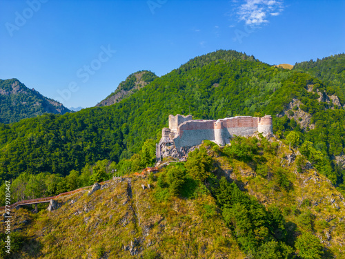 Panorama view of Poenari Citadel in Romania