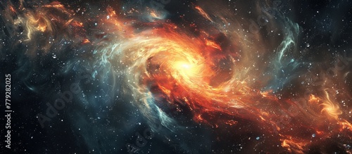 A stunning spiral galaxy filled with countless stars and a luminous orange spiral formation in deep space