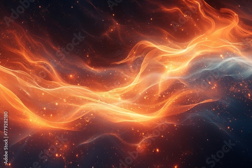 Capturing a dynamic sense of motion, this image portrays fiery orange waves rippling across a dark, star-filled backdrop, evocative of cosmic phenomena