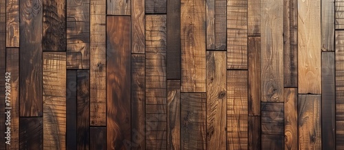 Detailed view of a rustic wooden wall made of numerous individual planks, showcasing the textures and patterns of the wood