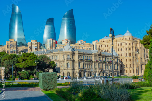 Mix of historical and contemporary architecture in the old town of Baku, Azerbaijan