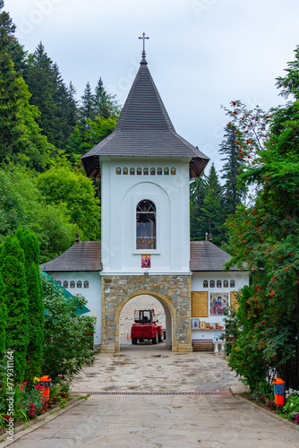 Sihla monastery during a cloudy day in Romania