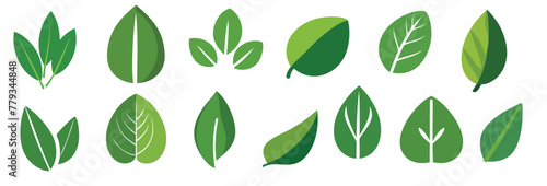 set of green leaves icon isolate with white background