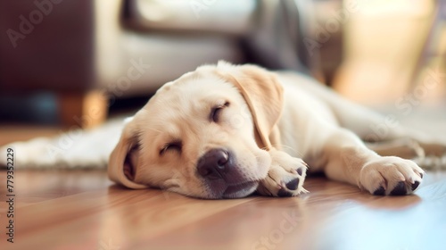 dog relaxing on the floor, Labrador retriever puppy, sleepy, greeting card, social media post, animal best friend