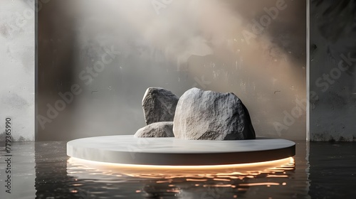 Realistic 3D stone podium with lighting for product displa