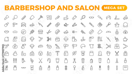 Barbershop icons - minimal editable thin line web illustration set. Outline collection. Simple vector illustration.Set of Barber's Tools icons. art style pack. Vector icon collection.