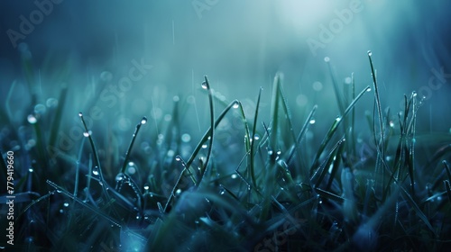 Morning dew clings to vibrant green blades, offering a serene backdrop for relaxation and nature-focused content.
