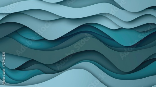 Abstract blue wavy paper layers. Modern digital art and paper cut concept.