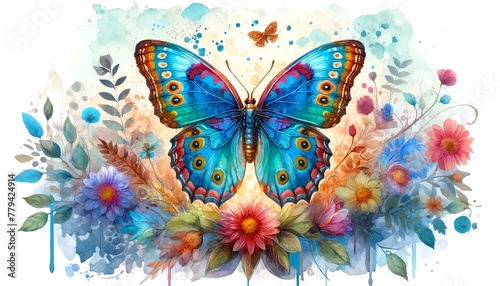 Watercolor Painting of Blue Copper Butterfly