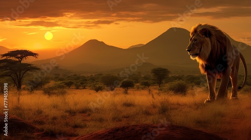 Lion at sunset in Serengeti National Park, Tanzania