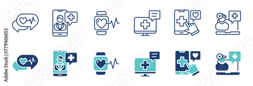 online digital health consultation icon vector set virtual doctor support diagnosis health care assistant signs illustration