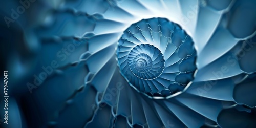 A spiral blue shape with a white background